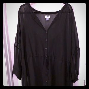 Shear Black Button-Up Tunic Dress